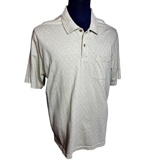 Arrow Polo Shirt Mens XXL Classic Fit Diamond Pattern chest Pocket Tan and cream - Picture 1 of 12